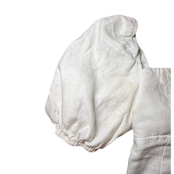 Reformation Aracini White Linen Puff Sleeve Smocked Zipper Back Top Size 6 - Picture 7 of 12